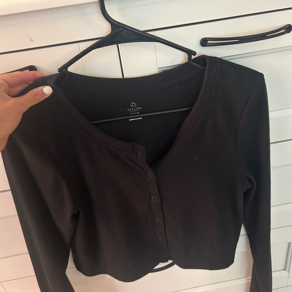 Aerie Black Button-Down Women's Top